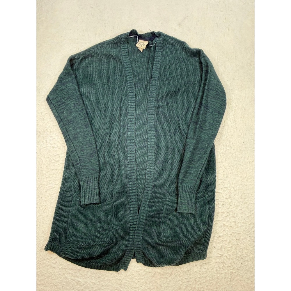 St. Johns Bay Womens Dark Green Open Front Longline Cardigan Sweater Large